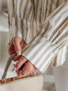 Damen Oversize-Shirt mit längerem Rücken SAMONE in beige und weiß gestreift Dstreet DY0463
