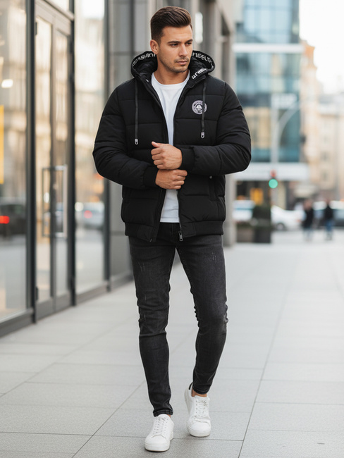 Herren Steppwinterjacke mit Kapuze schwarz Dstreet TX5072