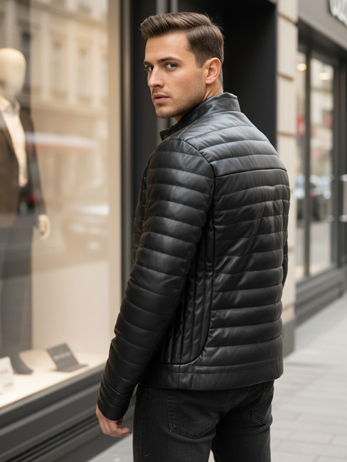 Herren gesteppte Winter Lederjacke schwarz Dstreet TX5113