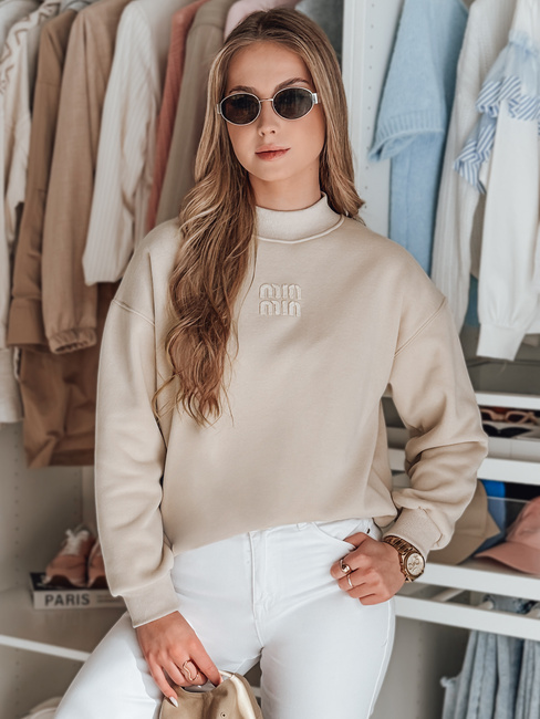 Damen Sweatshirt in Übergröße mit LOVASON Aufnäher beige Dstreet BY1420