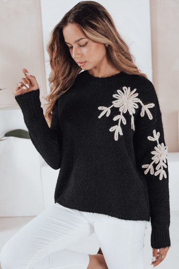 Damenpullover mit Blumenapplikation GIRLHERBAL schwarz Dstreet MY2545