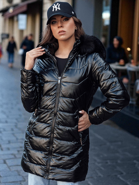 Gesteppte Damen Winterjacke mit Pelz SHINE schwarz Dstreet TY4483