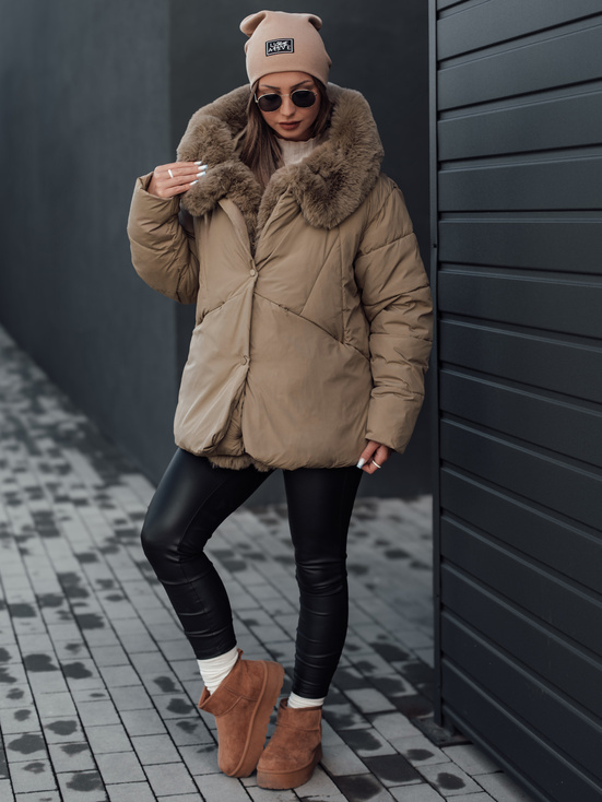 LUNAVI Damen gesteppte Winterjacke mit Fell hellbeige Dstreet TY4665