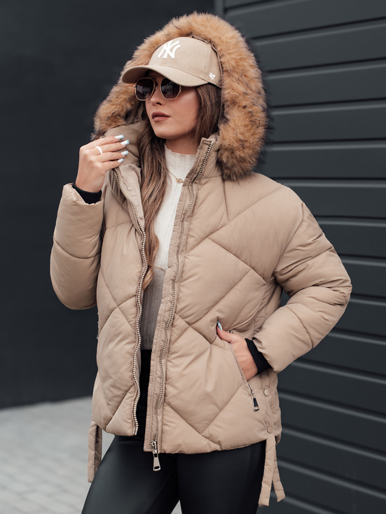 Damen Winterjacke LESISI gesteppt mit Kapuze beige Dstreet TY4715