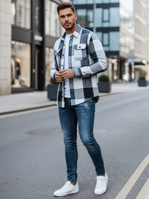 Blau kariertes Flanellhemd für Männer Dstreet DX2676