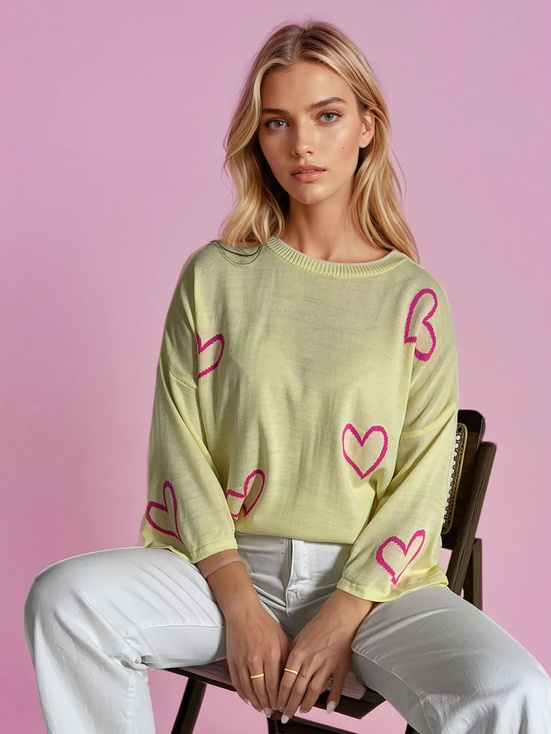 Damen Oversize Pullover SWEET HEART Farbe Zitrone DSTREET MY1926