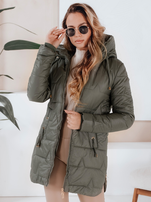 Gesteppte Damen Winterjacke mit Kapuze grün Dstreet TY5090