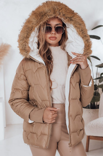 SNOWMISS Damen Winterjacke gesteppt beige mit Kapuze Dstreet TY5000