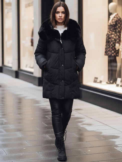 Damen Winterjacke MORISIO lang gesteppt mit Kapuze schwarz Dstreet TY4702z