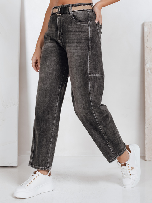 Damen Jeans mit weitem Bein und Gürtel schwarz Dstreet UY2744