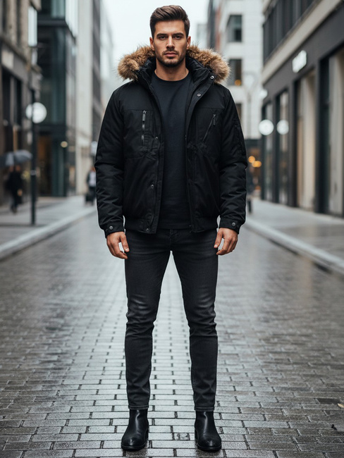 Herren Winterjacke mit Kapuze schwarz Dstreet TX5111