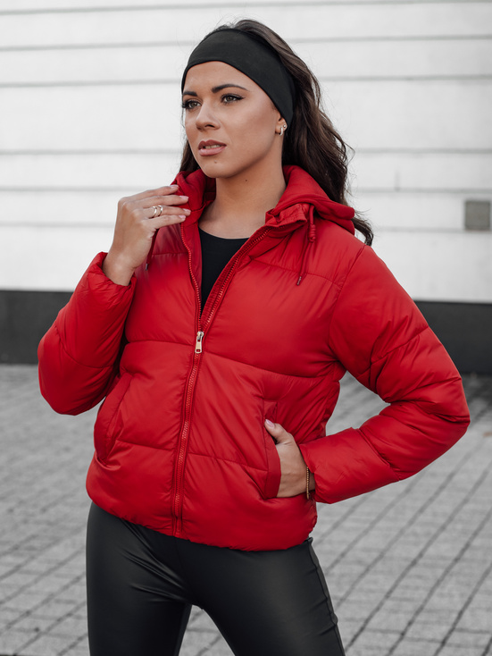 Damen Winter kurz GLAMVO Daunenjacke mit Kapuze rot Dstreet TY4619