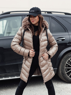 Damen Steppwinterjacke mit Kapuze CRYSTAL dunkelbeige Dstreet TY4773_1