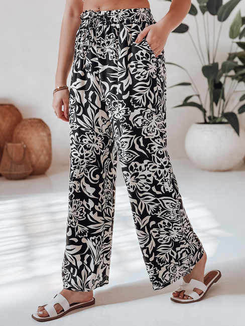 Damen Stoffhose mit weitem Bein TROPICAL SUN schwarz Dstreet UY2634
