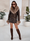 Damen Winter Lederjacke mit Fell braun Dstreet TY5211