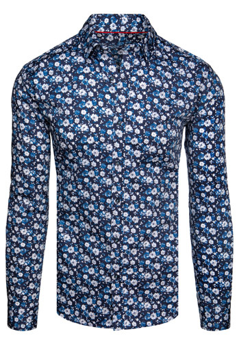 Herren Langarmhemd gemustert navy blau Dstreet DX2671