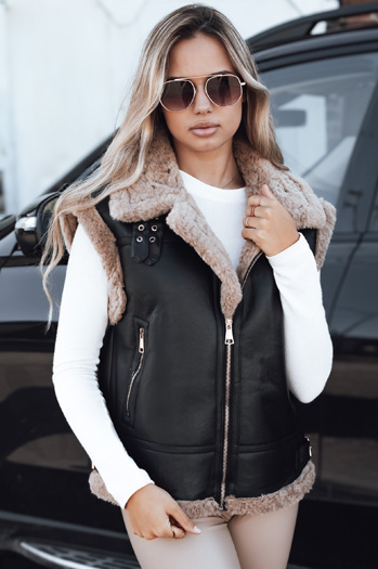 Damen Lederweste mit Schafsfell schwarz Dstreet TY5251