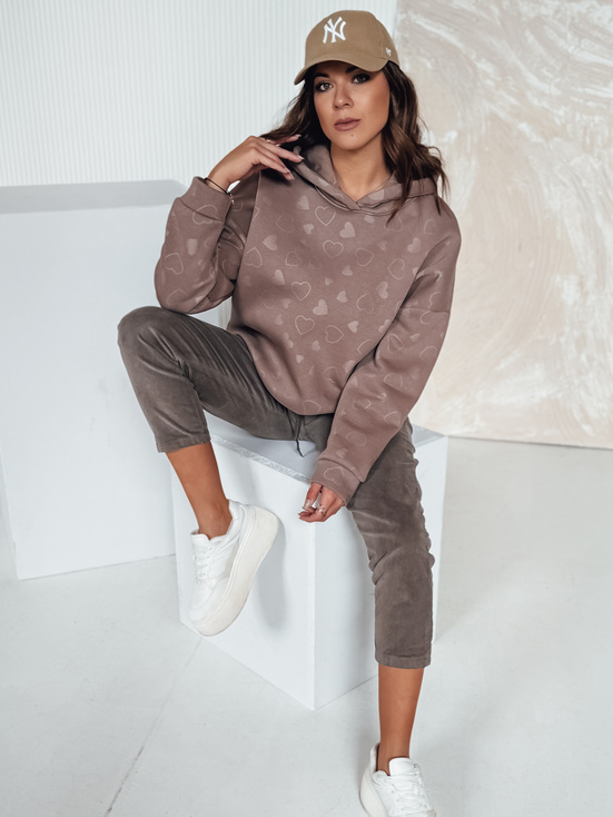 Damen Sweatshirt in Übergröße LOVEHEART mit Herzen beige Dstreet BY1341