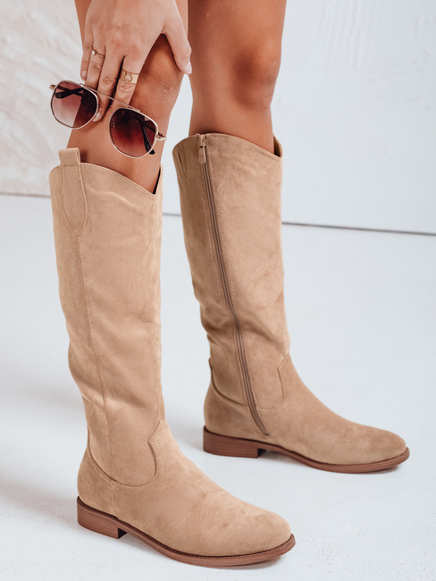 Damen Wildleder Cowboy Stiefel beige Dstreet ZY1109