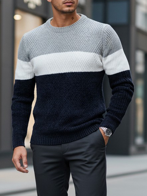 Herren Pullover mit Rundhalsausschnitt grau navy blau Dstreet WX2320