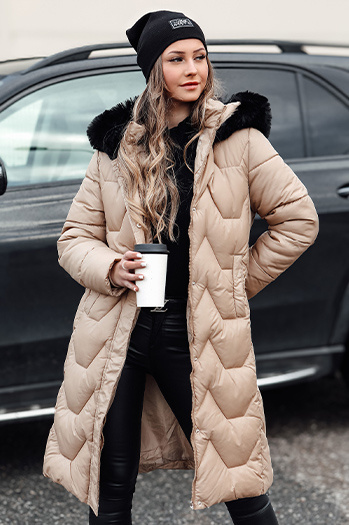 Lange Damen-Winter-Steppjacke WINTERACT beige Dstreet TY4777