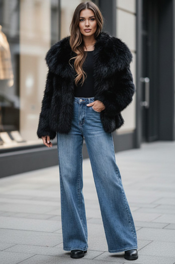 Kurzer schwarzer Damen-Pelzmantel ZARAFIA Dstreet TY5117z