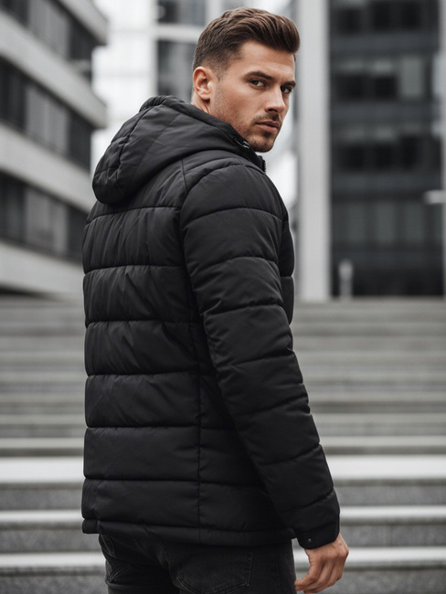 Herren Steppwinterjacke mit Kapuze schwarz Dstreet TX4894
