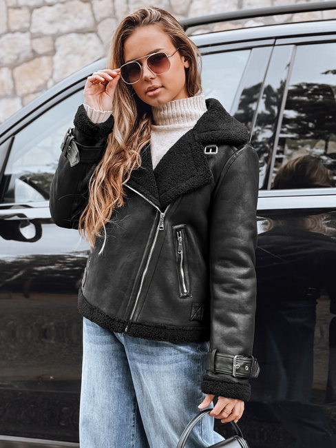 Damen Ramones Jacke mit Schafsfell schwarz Dstreet TY5239