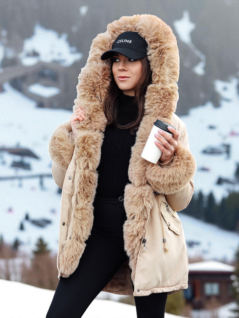 Damen Winter Parka Jacke mit Fell CHARMFUR beige Dstreet TY4770