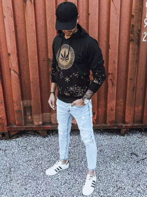 Herren Kapuzenpullover mit Aufdruck Schwarz Dstreet BX5325