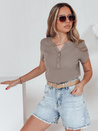 Damen Einheitsgröße gerippte Bluse KISS LOOK braun Dstreet RY2827