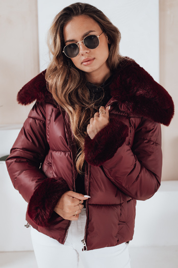 Kurze Damen-Steppjacke mit Pelz in Burgunderrot Dstreet TY5071