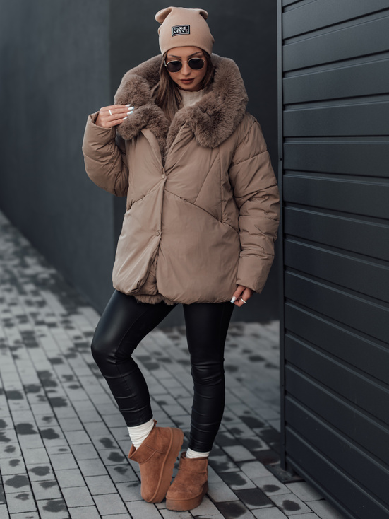 LUNAVI Damen Winterjacke gesteppt mit Fell beige Dstreet TY4666