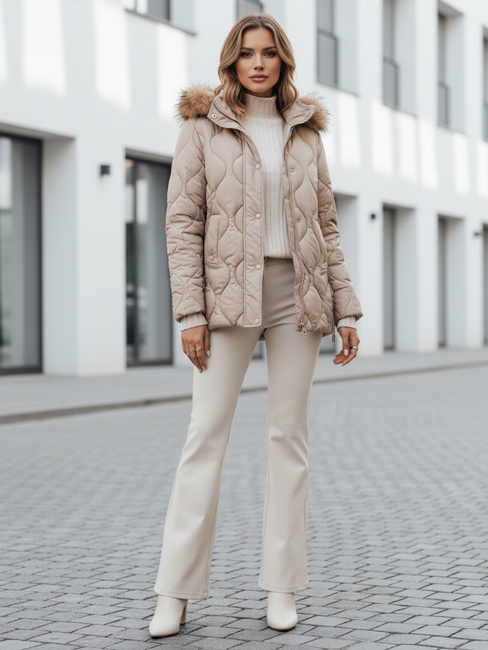Damen Winterjacke LUMORE gesteppt mit Kapuze beige Dstreet TY5011