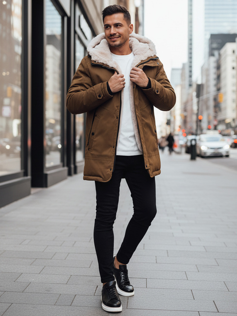 Herren Winter Parka Jacke mit Kapuze dunkelbeige Dstreet TX4964z