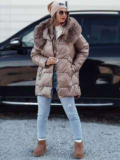 Damen FROSTYFIT gesteppte Winterjacke mit Kapuze dunkelbeige Dstreet TY4678_3