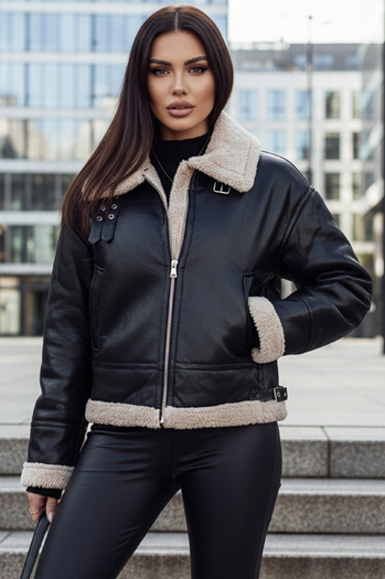 Damen Lederjacke SHEREB mit Schafsfell schwarz Dstreet TY4756z