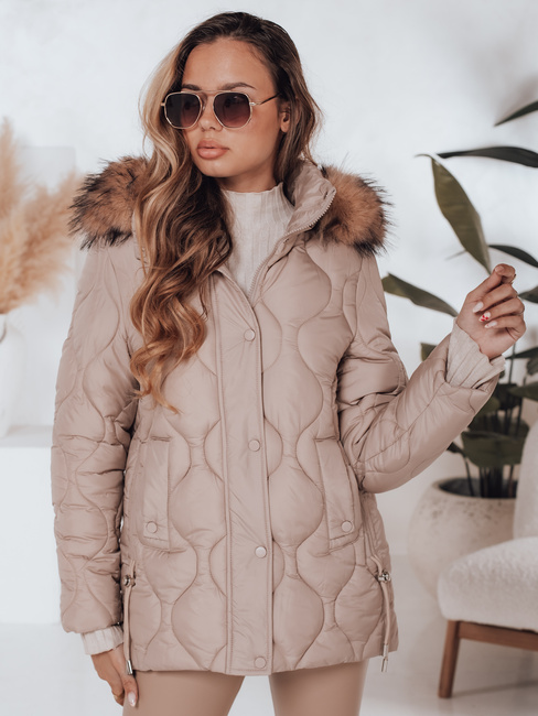 Damen Winterjacke LUMORE gesteppt mit Kapuze beige Dstreet TY5011