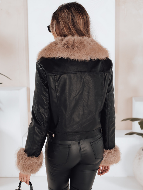 Damen Leder Ramones Jacke mit Pelz schwarz Dstreet TY5206