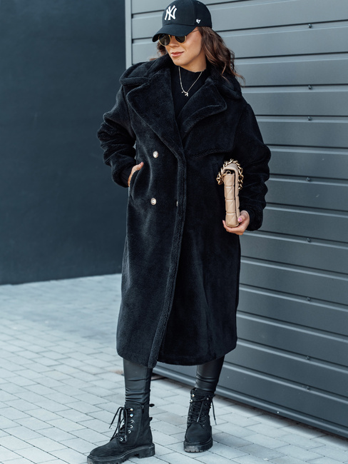 Damen Wintermantel LUXERII langer Pelzmantel schwarz Dstreet TY4688