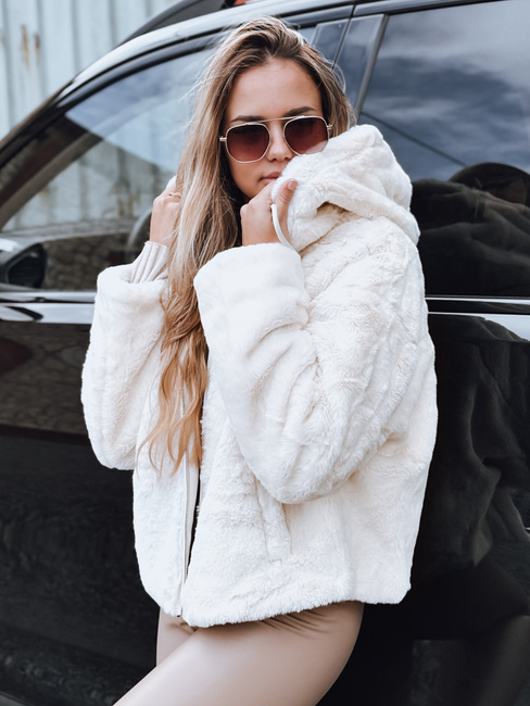 Damen Pelzjacke mit Kapuze hellbeige Dstreet TY5272