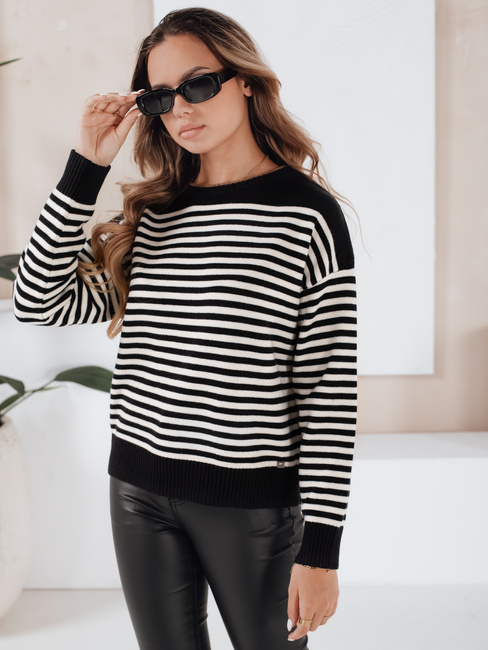 Gestreifter Damen-Pullover ELVARA schwarz Dstreet MY2524