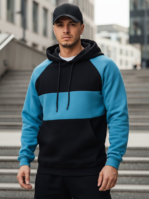 Herren-Kapuzenpullover mit schwarzen und marineblauen Streifen Dstreet BX5899