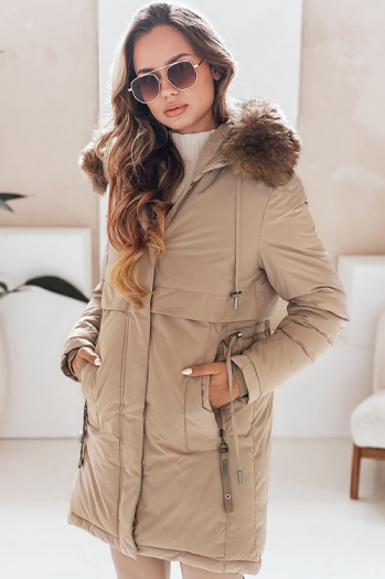 Damen Winter Parka Jacke mit Kapuze in camel Dstreet TY5082