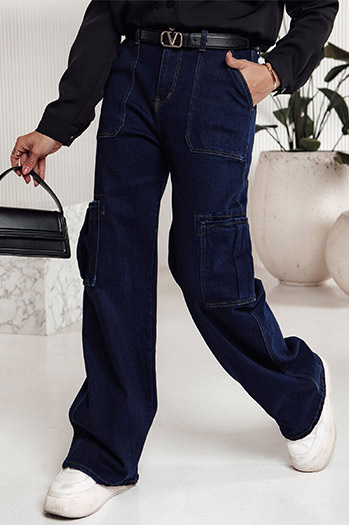 Damen-Baggy-Hose FITZONE denim cargo dunkelblau Dstreet UY2243