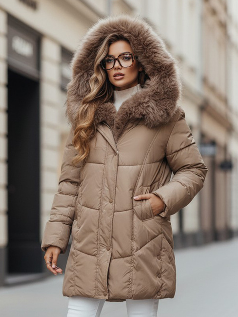 Damen Winterjacke MORISIO lang gesteppt mit Kapuze beige Dstreet TY5183