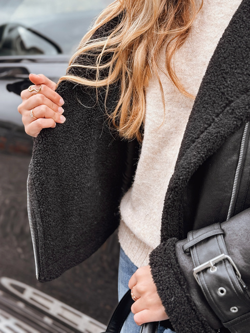 Damen Ramones Jacke mit Schafsfell schwarz Dstreet TY5239