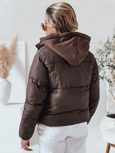 Kurze Damen GLAMVO Daunenjacke mit Kapuze braun Dstreet TY4951