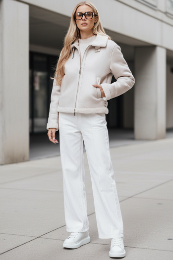 Damen Wildleder Schafsfell Mantel KASAMIRA weiß Dstreet TY4739