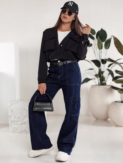 Damen-Baggy-Hose FITZONE denim cargo dunkelblau Dstreet UY2243